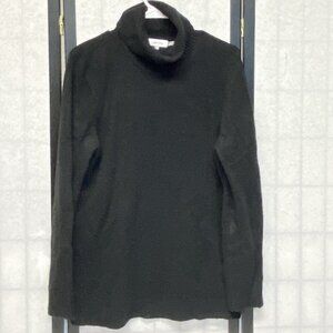 Calvin Klein Black Fuzzy Knit Turtleneck Sweater L Long Sleeve Soft Pull Over